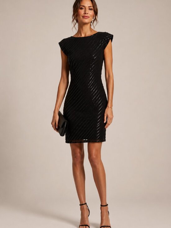 Aidan Mattox Dresses & Skirts - Aidan Mattox Sequin Striped Cocktail Dress XS 2 Black Silk Cruise Resort Party